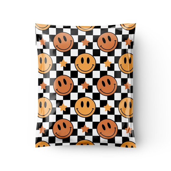 100 Pack - Orange Retro Smiley 10x13 Inch Poly Mailer | Super Thick Poly Mailers - Picture 2 of 4